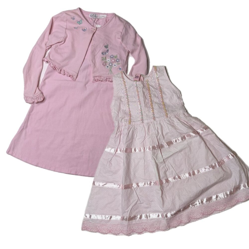 Lot of 2 Pink Spring Dresses with Butterflies/Flowers/Sequins